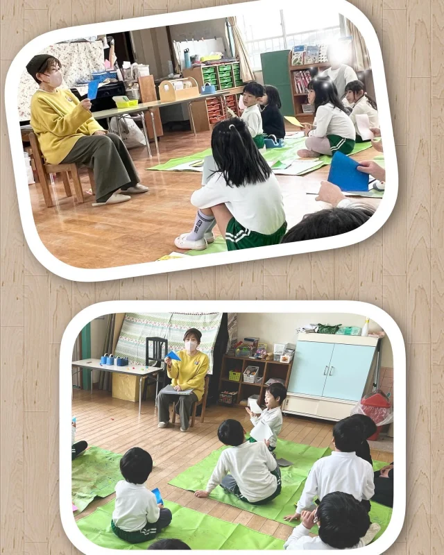 ぶどう組さんの絵画教室の日でした。
今日は折り紙を使って図形遊びでした。三角はなぜ三角っていうの？
四角はなぜ四角？という問いかけから頭を働かせ考えていました。

三角形を組み合わせたら大きな三角が出来る。
三角形を組み合わせても三角形にならない事もある。
試しながら色々話していたぶどう組さん。今日は沢山の発見を
したようです😊